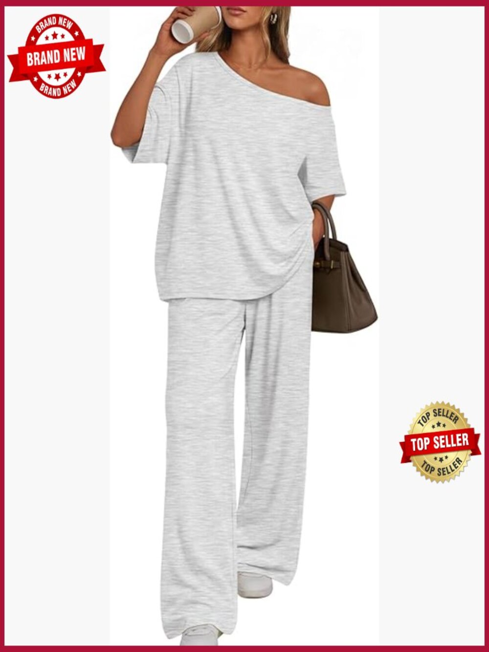 Off Shoulder Oversized Tshirt & Wide Leg Pants Lounge Set